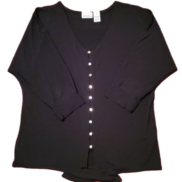 Kim Roger's Women's V Neck Button Front Tie Waist Blouse Sz Medium - Picture 1 of 6